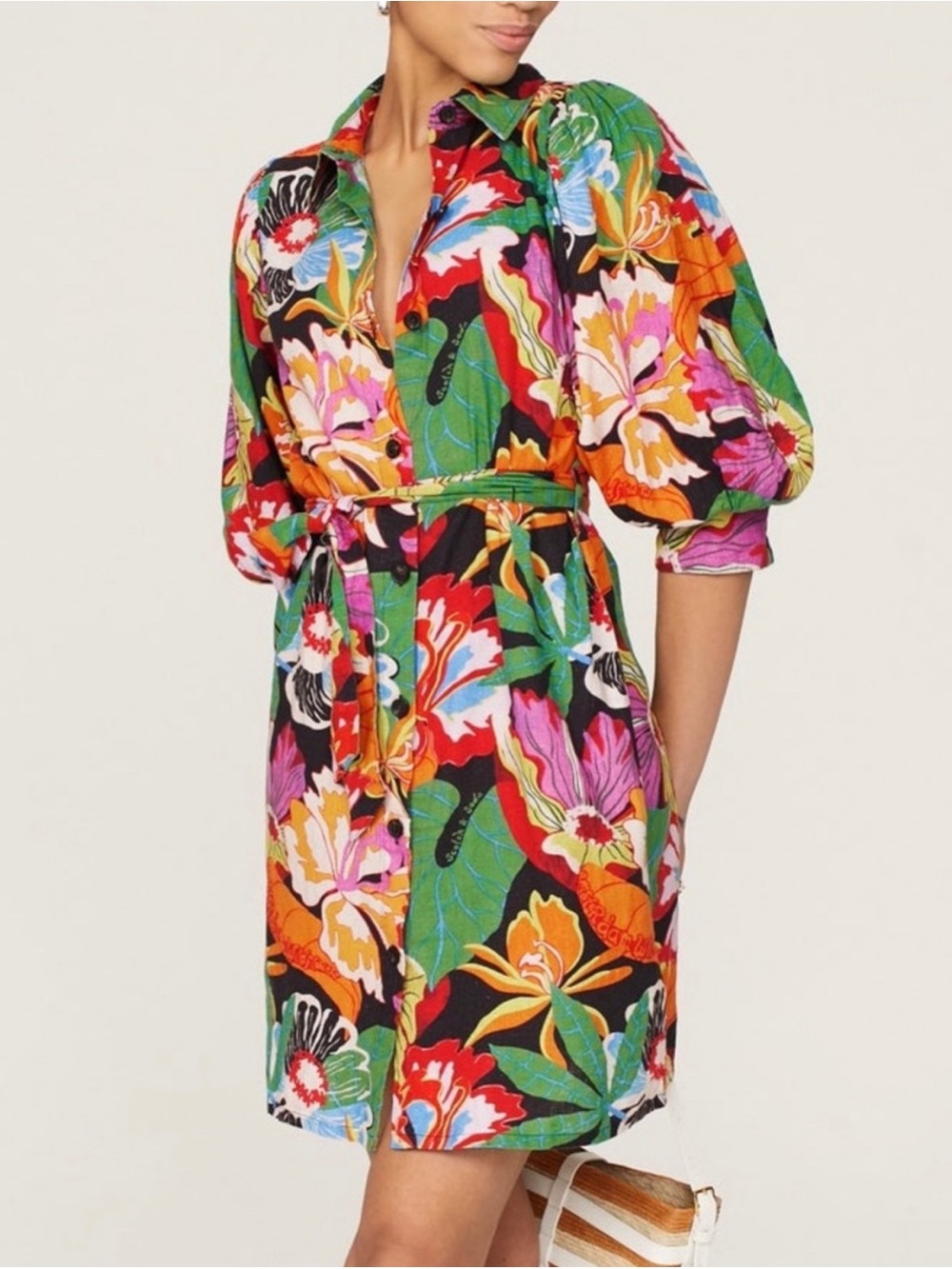 Scotch & Soda Cassie Floral Linen Blend Shirt Dress Size XL Multicolor *no belt